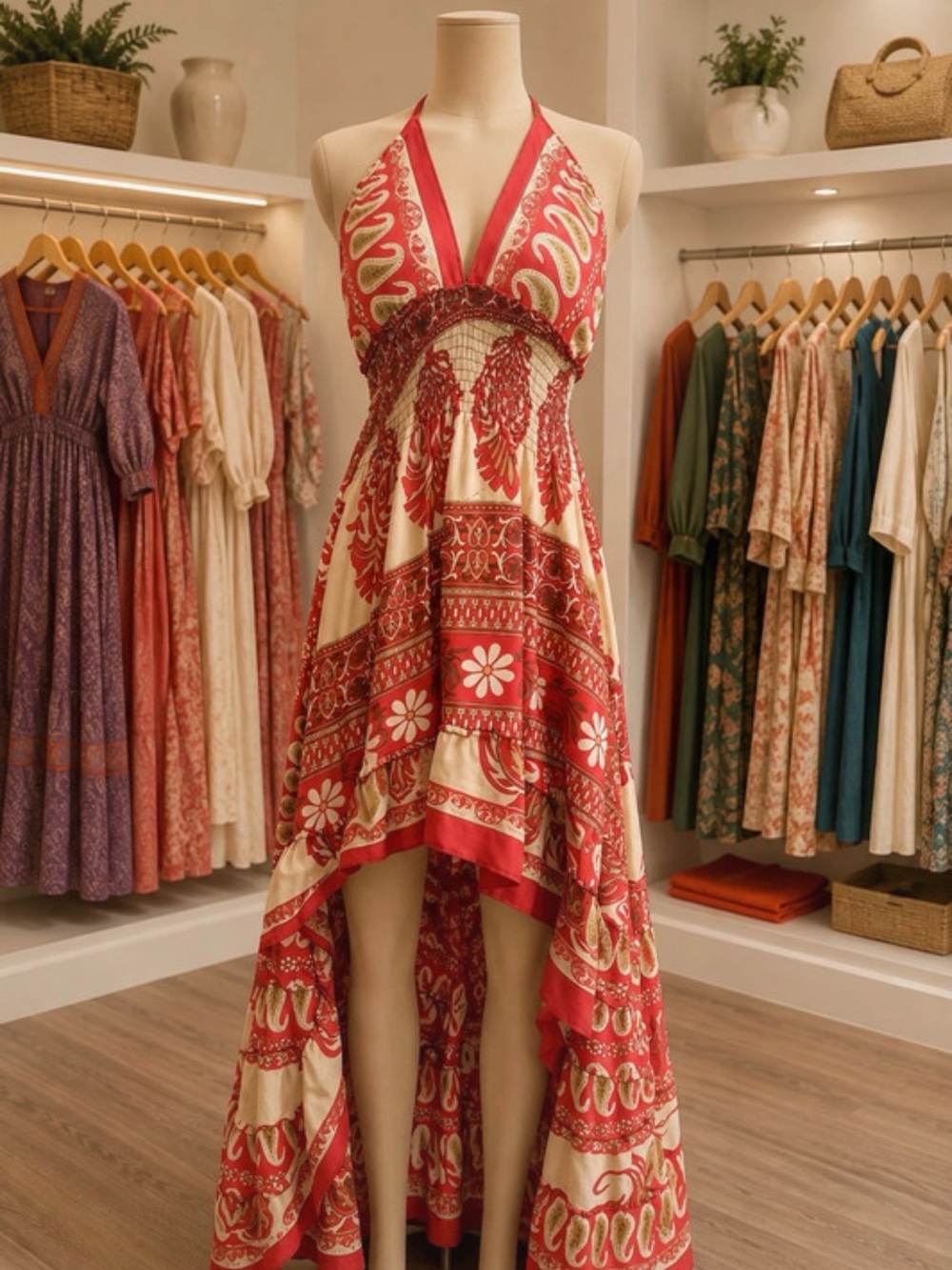 Bohemian Red Halter High-Low Dress